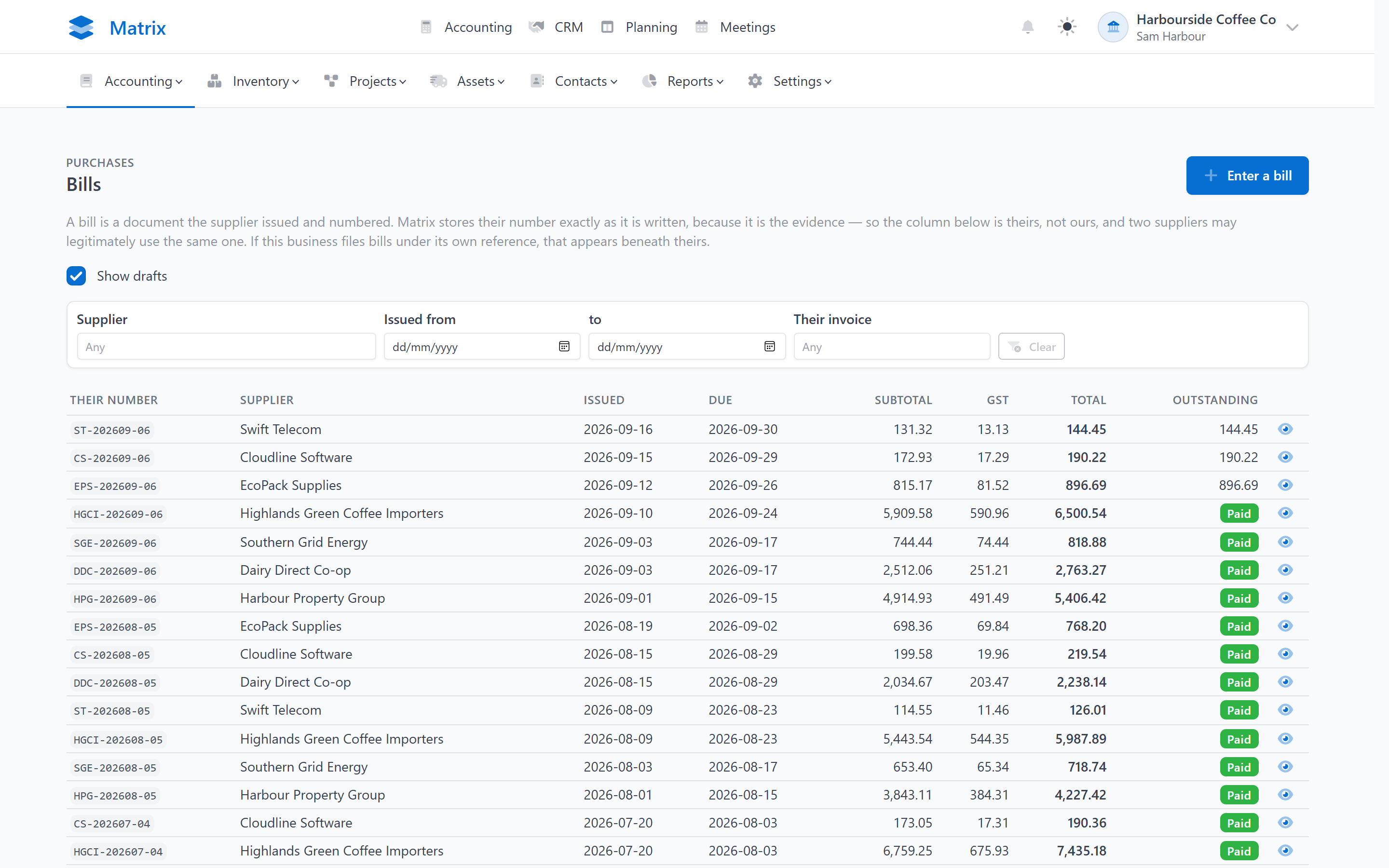 Bills to pay listed by due date in Matrix Bills to pay listed by due date in Matrix